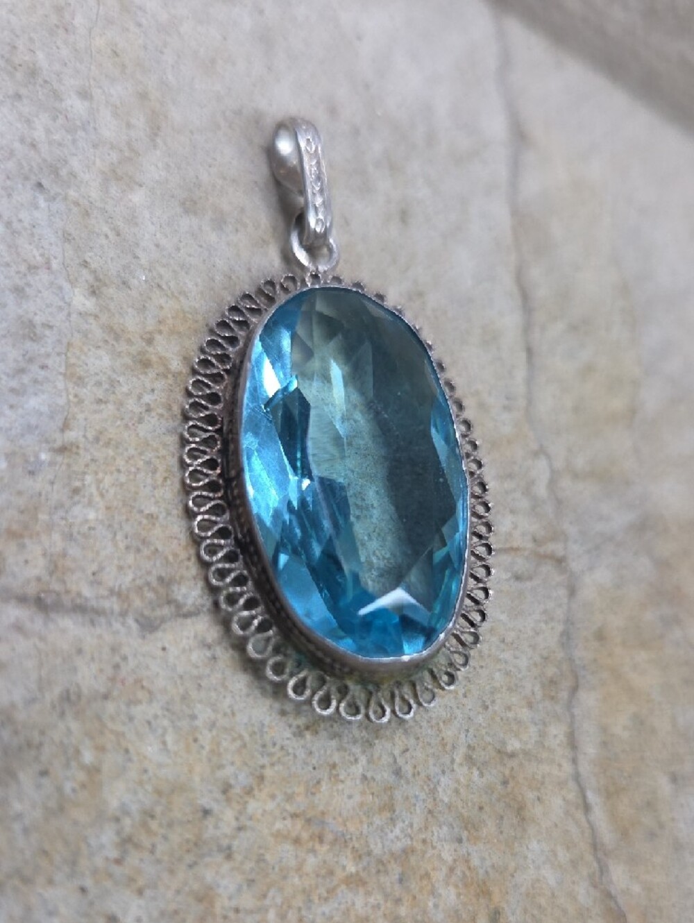 925 Syerling Silver Blue Oval Crystal Pendant Necklace - Women's Jewelry